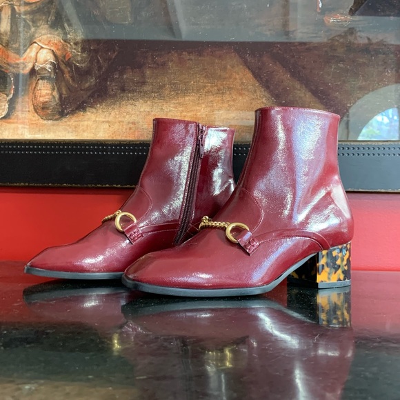 Stella McCartney Ankle Boot NIB! Faux Leather Size 6 36 Burgundy Gold - Picture 6 of 8